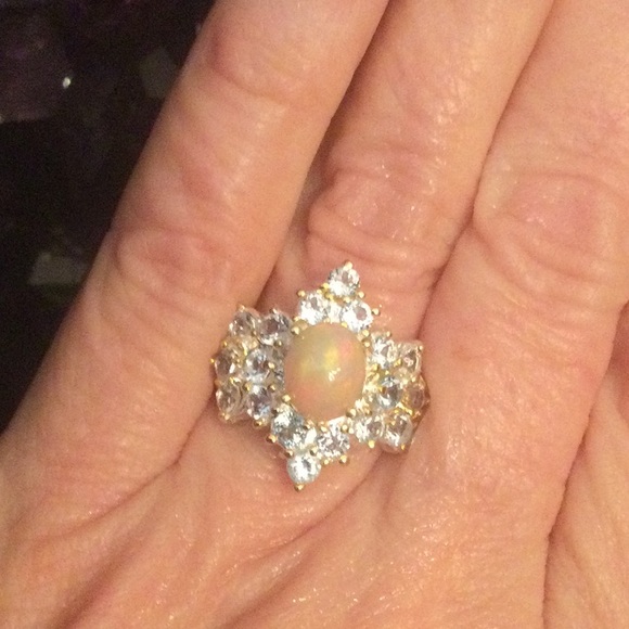 Genuine Natural Fire Opal & Aquamarine Ring, 9mm by 7mm - Picture 12 of 15